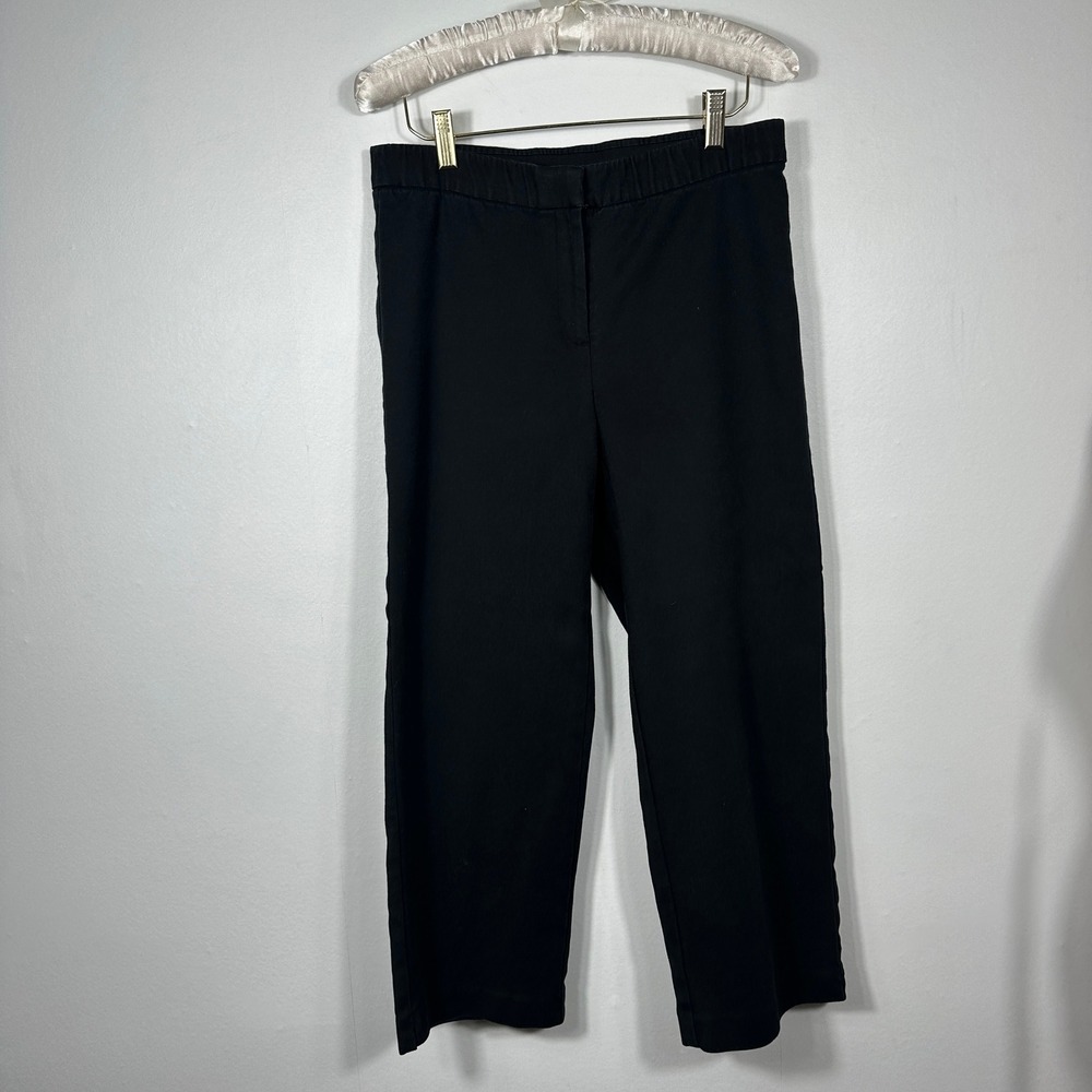 Eileen Fisher Cropped Pants Womens M Black Stretch Side Slit Trousers